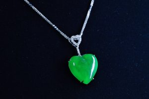 翡翠心型项链 冰种帝王绿合成翡翠K金项链钻石P-2025-43