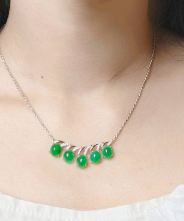 P-2025-44-2 翡翠蛋面项链 冰种帝王绿合成翡翠K金项链钻石 P-2025-44