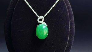 P-2025-45-1 翡翠蛋面项链 冰种帝王绿合成翡翠K金项链钻石 P-2025-45