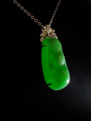 翡翠项链 冰种帝王绿合成翡翠K金项链钻石 P-2025-46