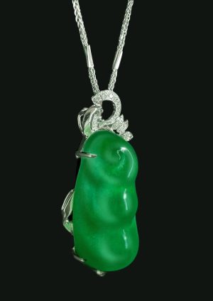 翡翠项链 冰种帝王绿合成翡翠K金项链钻石 P-2025-47