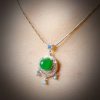 P-2025-48-3 翡翠蛋面项链 冰种帝王绿合成翡翠K金项链钻石 P-2025-48