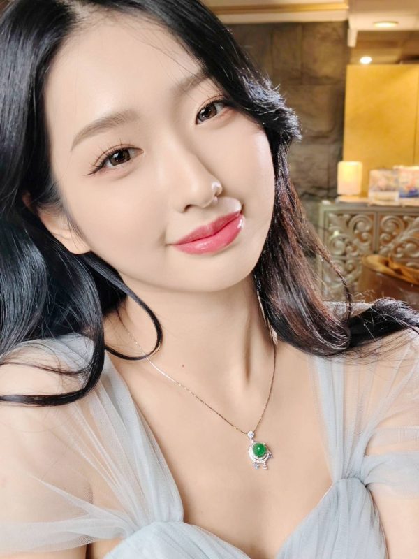 P-2025-48-4 翡翠蛋面项链 冰种帝王绿合成翡翠K金项链钻石 P-2025-48