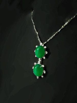 翡翠蛋型项链 冰种帝王绿合成翡翠K金项链钻石P-2025-50