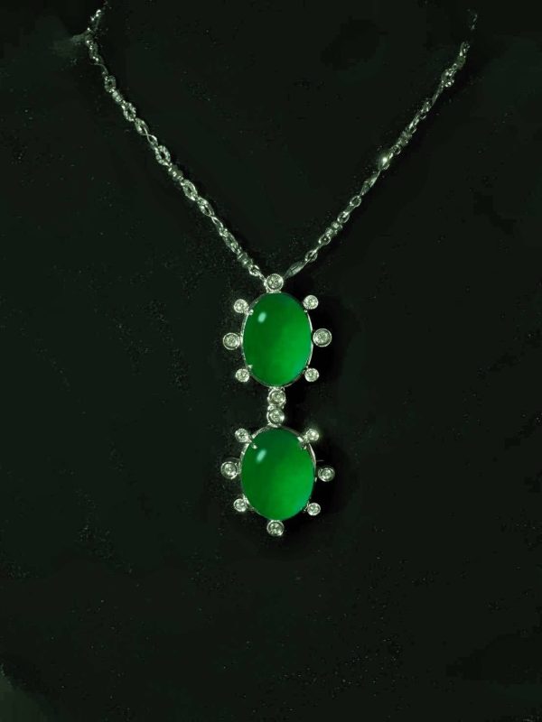 P-2025-50-3 翡翠蛋型项链 冰种帝王绿合成翡翠K金项链钻石P-2025-50