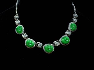 元宝翡翠 冰种帝王绿合成翡翠钻石 项链 P-2025-54