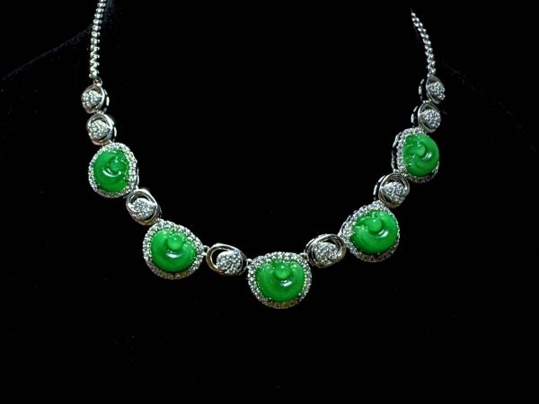 P-2025-54-1 元宝翡翠 冰种帝王绿合成翡翠钻石 项链 P-2025-54