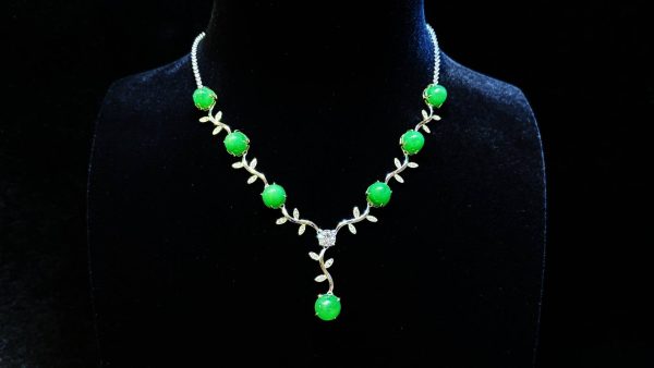 P-2025-55-1 翡翠蛋面项链 冰种帝王绿合成翡翠K金项链钻石P-2025-55