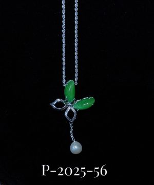 翡翠项链 冰种帝王绿合成翡翠K金项链 P-2025-56