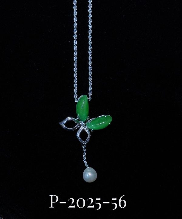 P-2025-56-1 翡翠项链 冰种帝王绿合成翡翠K金项链 P-2025-56