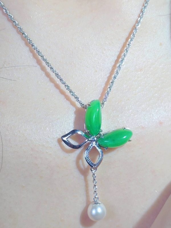 P-2025-56-2 翡翠项链 冰种帝王绿合成翡翠K金项链 P-2025-56