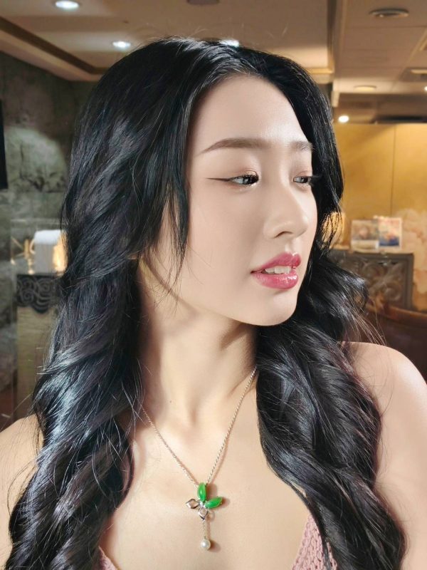 P-2025-56-3 翡翠项链 冰种帝王绿合成翡翠K金项链 P-2025-56