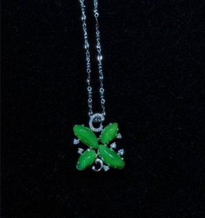 P-2025-57-1 翡翠项链 冰种帝王绿合成翡翠K金项链钻石 P-2025-57