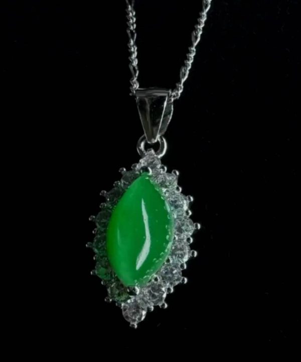 翡翠项链 冰种帝王绿合成翡翠钻石项链 P-2025-58