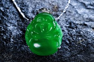 P-2025-60-1 弥勒佛翡翠 冰种帝王绿合成翡翠K金项链钻石 P-2025-60