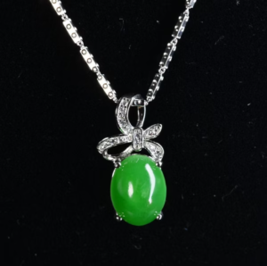 翡翠蛋面项链 冰种帝王绿合成翡翠K金项链钻石P-2025-63