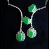 P-2025-64-5 翡翠蛋面项链 冰种帝王绿合成翡翠K金项链钻石 P-2025-64