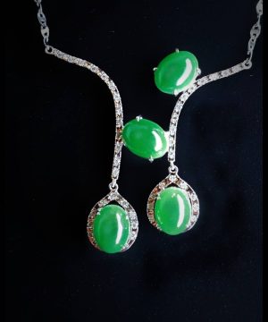 翡翠蛋面项链 冰种帝王绿合成翡翠K金项链钻石 P-2025-64