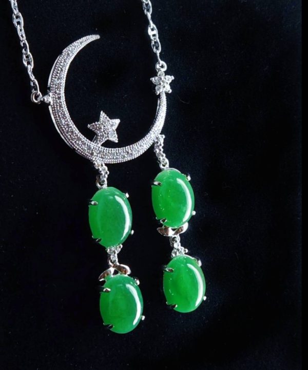 P-2025-65-3 翡翠蛋面项链 冰种帝王绿合成翡翠K金项链钻石P-2025-65