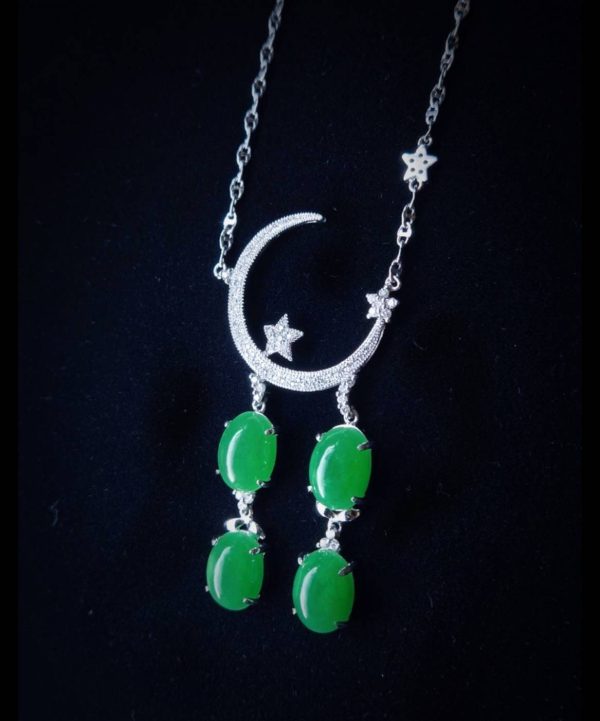 P-2025-65-4 翡翠蛋面项链 冰种帝王绿合成翡翠K金项链钻石P-2025-65