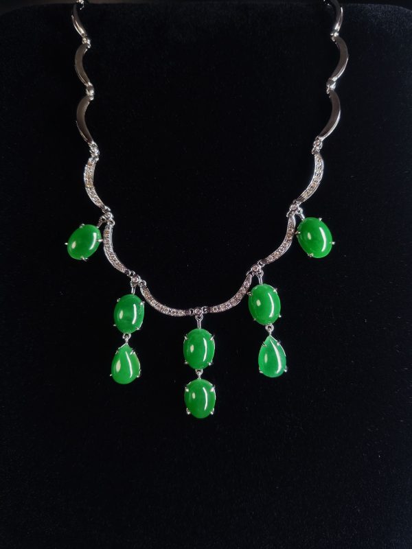 翡翠蛋面项链 冰种帝王绿合成翡翠K金钻石项链 P-2025-66