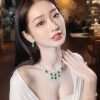 翡翠蛋面项链 冰种帝王绿合成翡翠K金钻石项链 P-2025-66