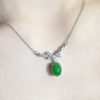 P-2025-69-1 翡翠蛋面项链 冰种帝王绿合成翡翠K金项链钻石 P-2025-69