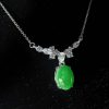 P-2025-69-2 翡翠蛋面项链 冰种帝王绿合成翡翠K金项链钻石 P-2025-69