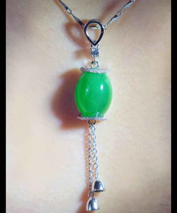 P-2025-70-2 翡翠蛋面项链 冰种帝王绿合成翡翠K金项链钻石 P-2025-70