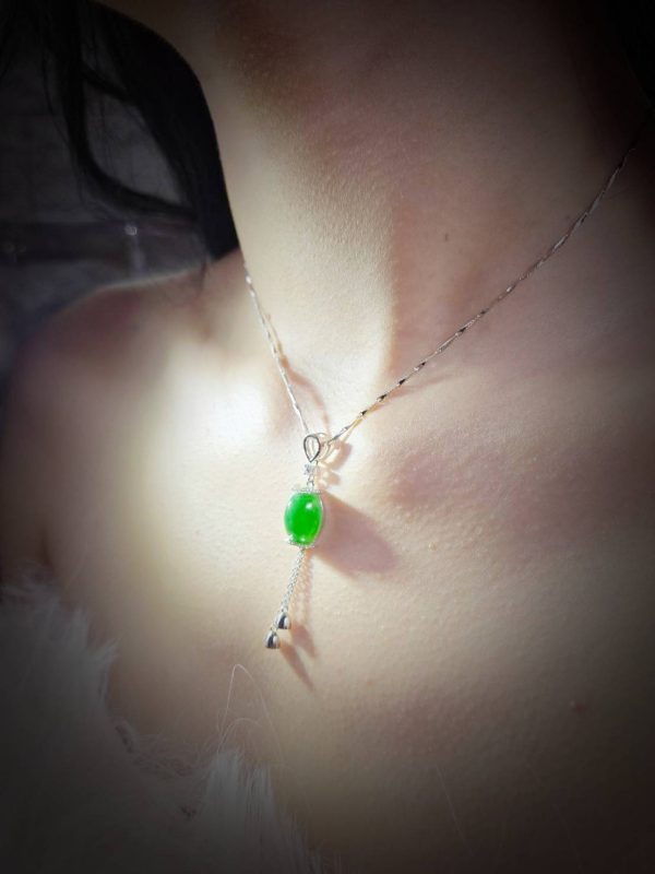 P-2025-70-6 翡翠蛋面项链 冰种帝王绿合成翡翠K金项链钻石 P-2025-70