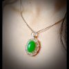 P-2025-71-1 翡翠蛋面项链 冰种帝王绿合成翡翠K金项链钻石 P-2025-71