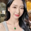 P-2025-71-2 翡翠蛋面项链 冰种帝王绿合成翡翠K金项链钻石 P-2025-71