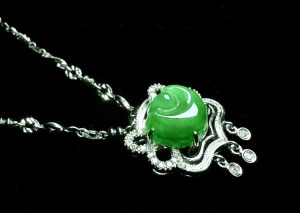 翡翠元宝项链 冰种帝王绿合成翡翠K金项链钻石P-2025-29