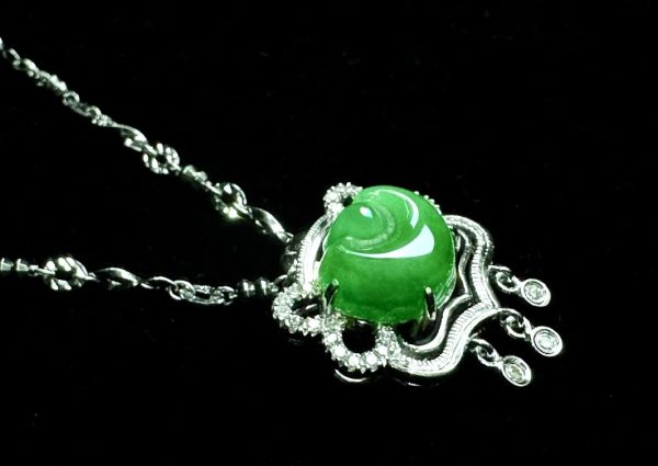 P2025-29-1 翡翠元宝项链 冰种帝王绿合成翡翠K金项链钻石P-2025-29