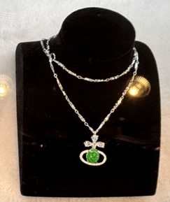 PICC1 翡翠蛋面项链 冰种帝王绿合成翡翠K金项链钻石 P-2025-74