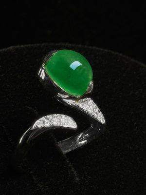 R-2025-17-1 玉藤闪耀 冰种帝王绿合成翡翠钻石 戒指 R-2025-17