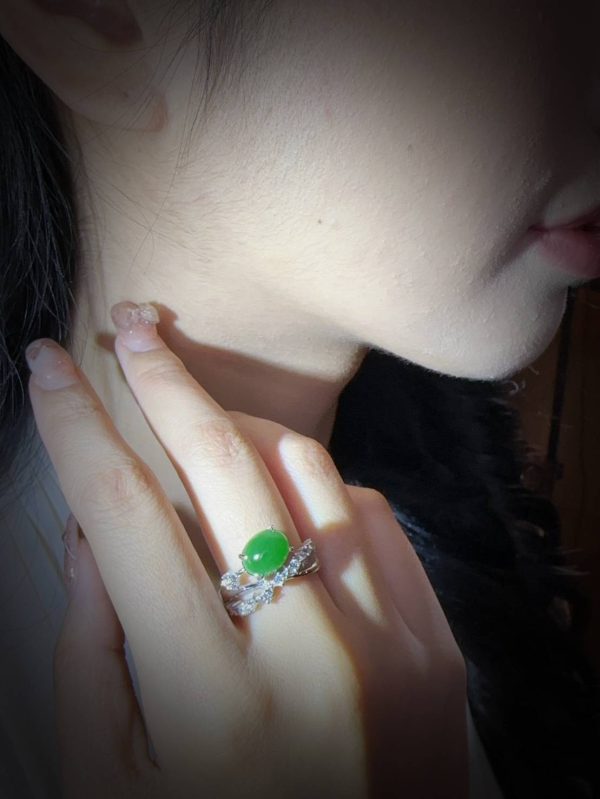 R-2025-32-1 帝翠皇冠戒 冰种帝王绿合成翡翠钻石 戒指 R-2025-32