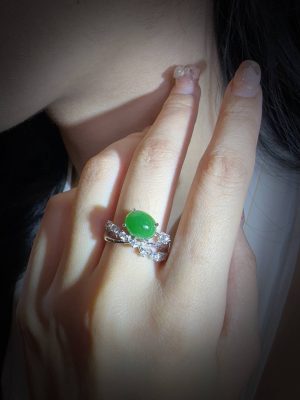 帝翠皇冠戒 冰种帝王绿合成翡翠钻石 戒指 R-2025-32