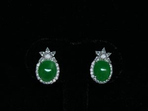 碧钻花语 冰种帝王绿合成翡翠钻石耳环 E-2024-01