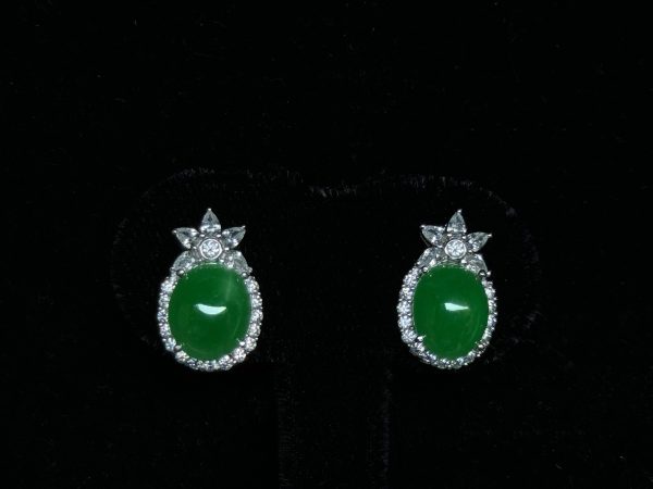 碧钻花语 冰种帝王绿合成翡翠钻石耳环 E-2024-01